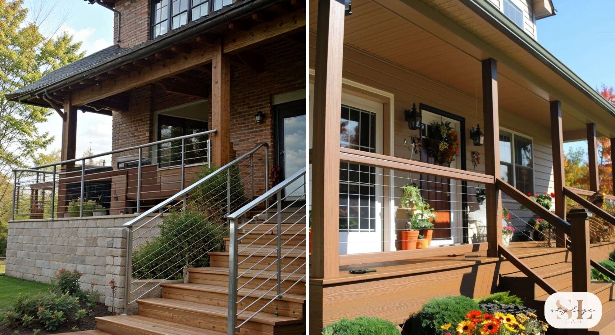 cable deck railing, metal type and wood