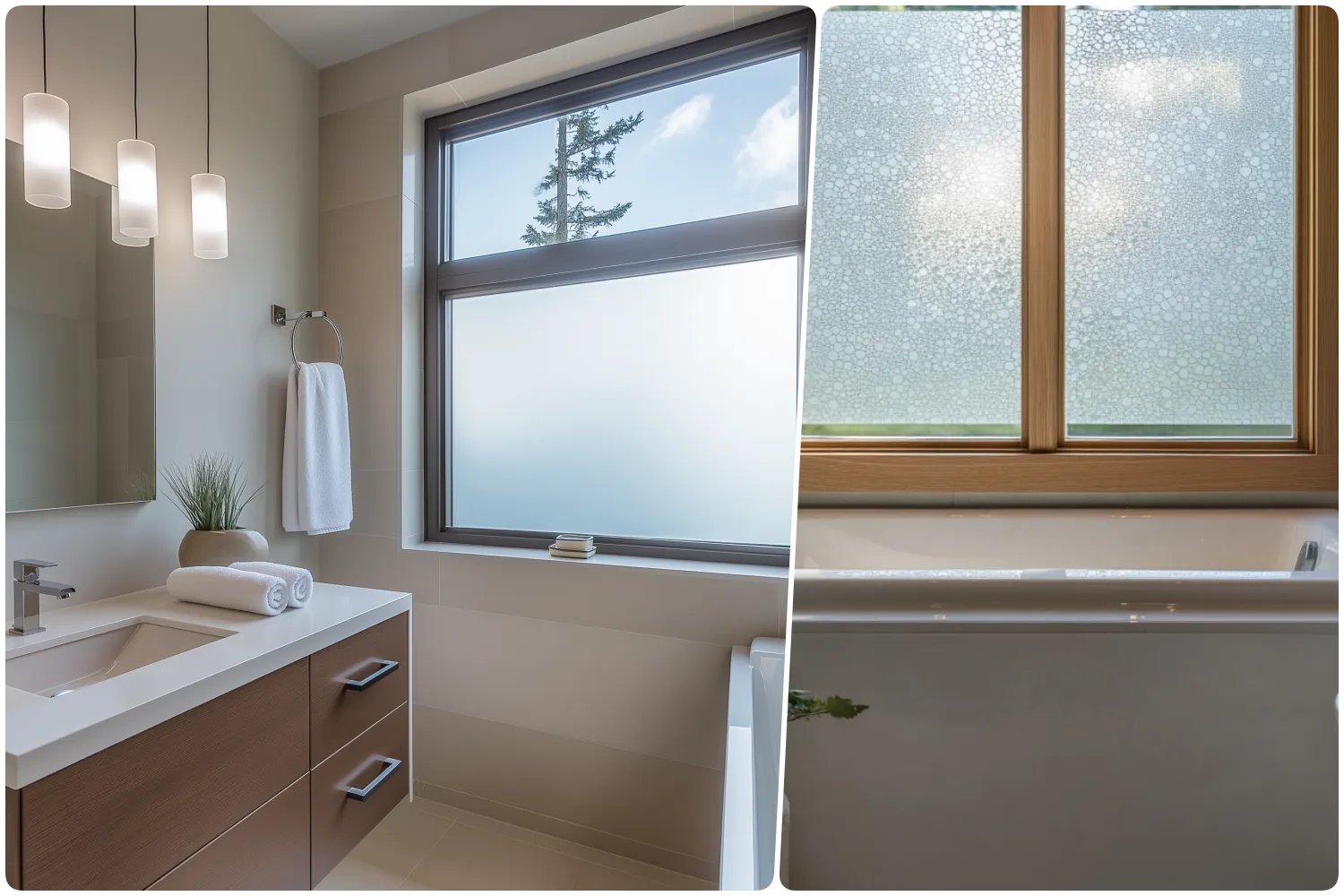 contemporary small bathroom with frosted glass windows