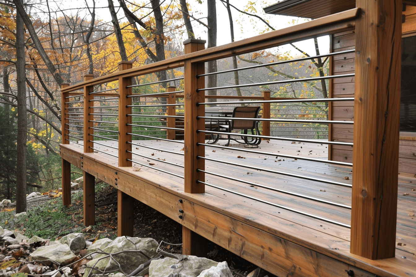 deck railing horizontal metal and wood