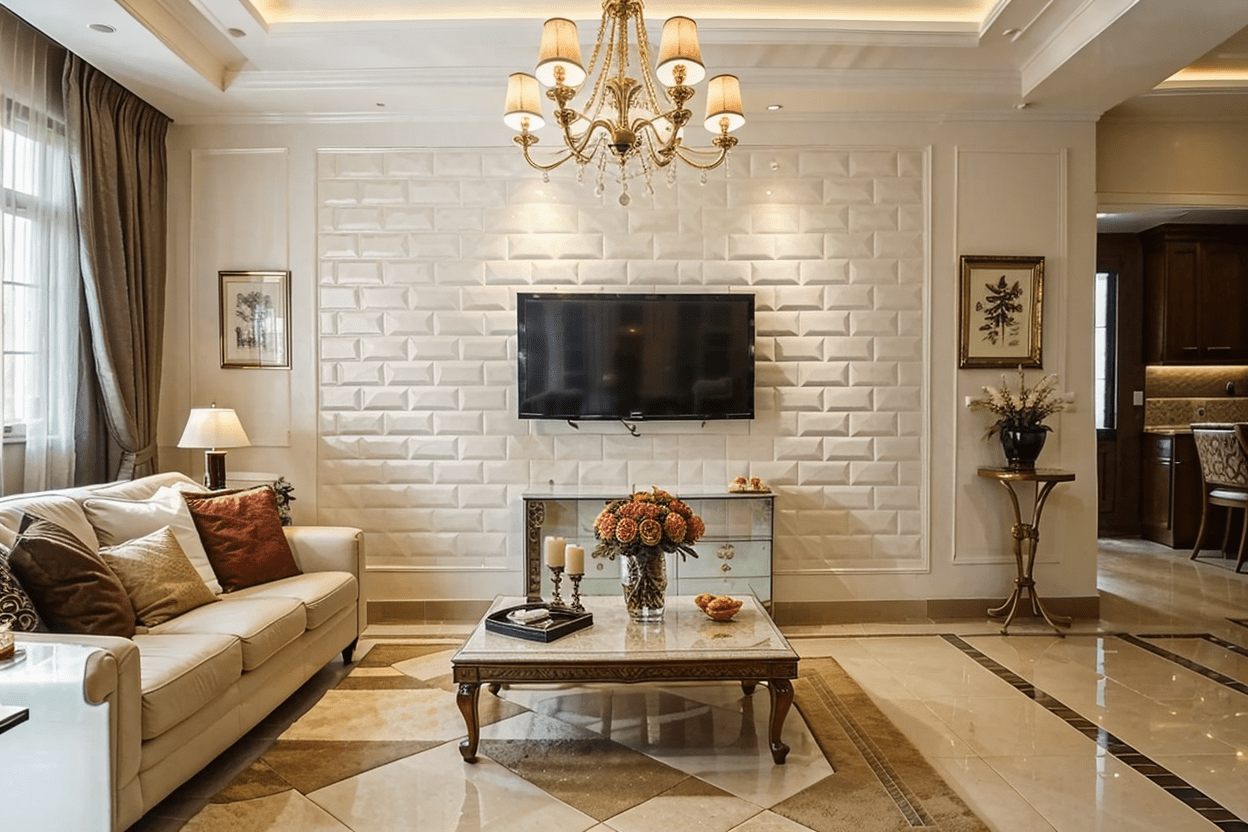 living room tile wall panel white classic room