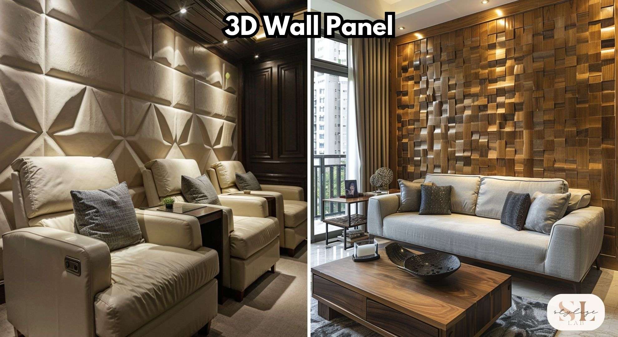 mediaroom with 3d panel soft, living room wood 3d panel