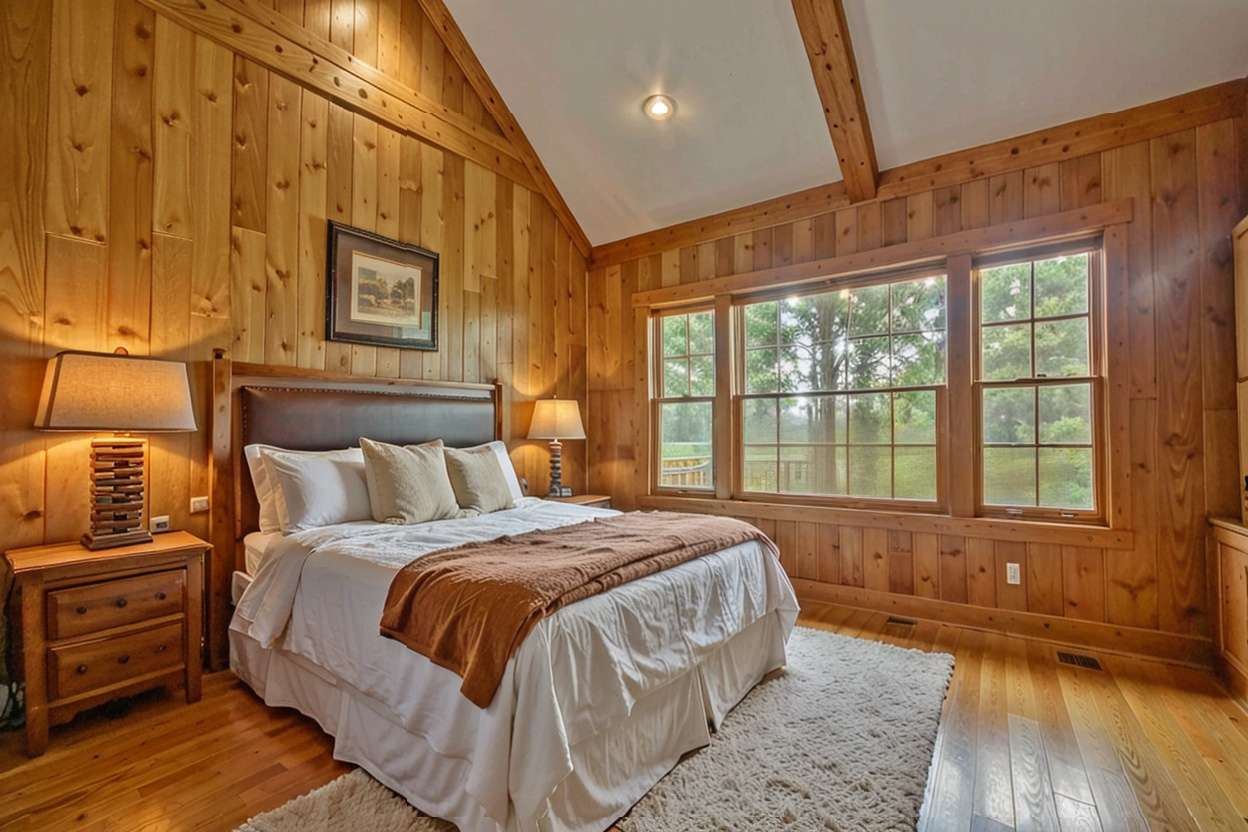 pine wood bedroom hut