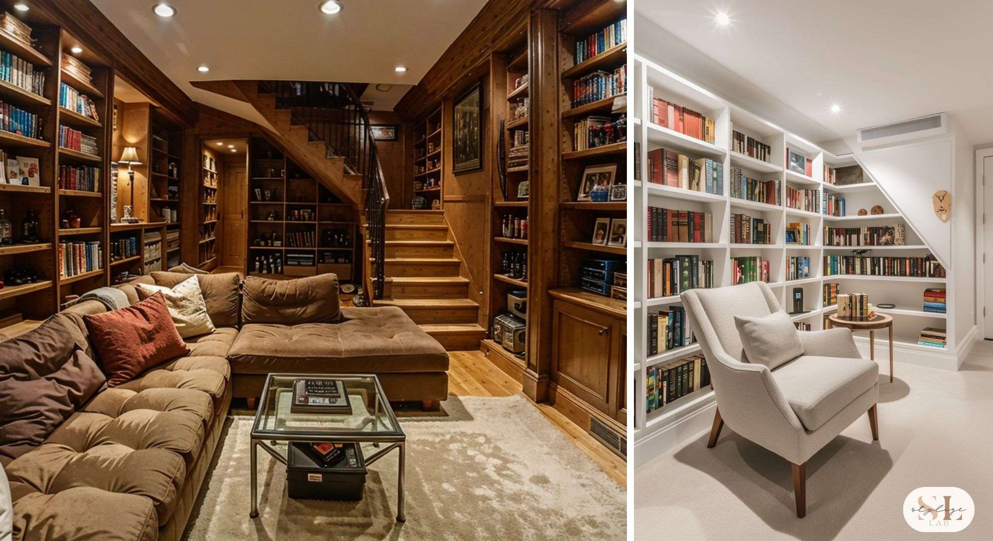 rustic basement home library and minimalist basement home library