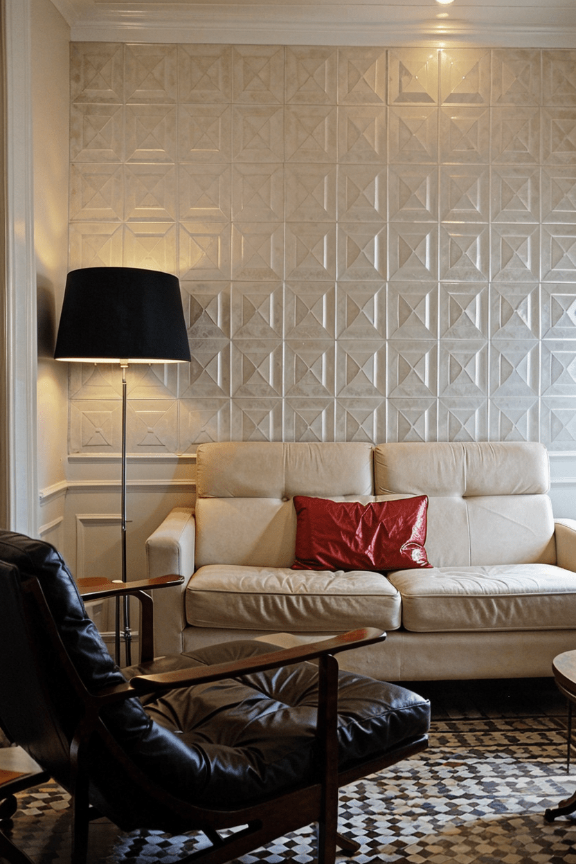 small living room with decorative wall panel tile