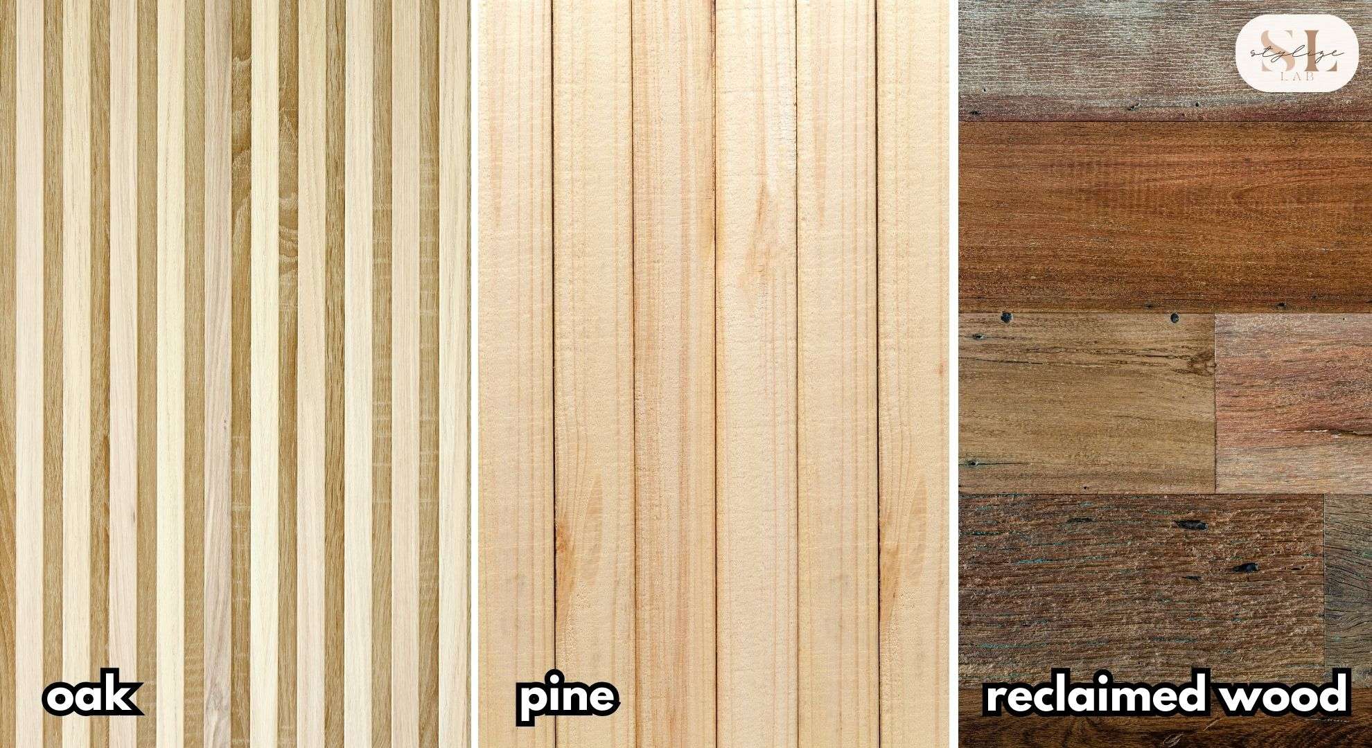 types of wood wall paneling, oak, pine and reclaimed wood