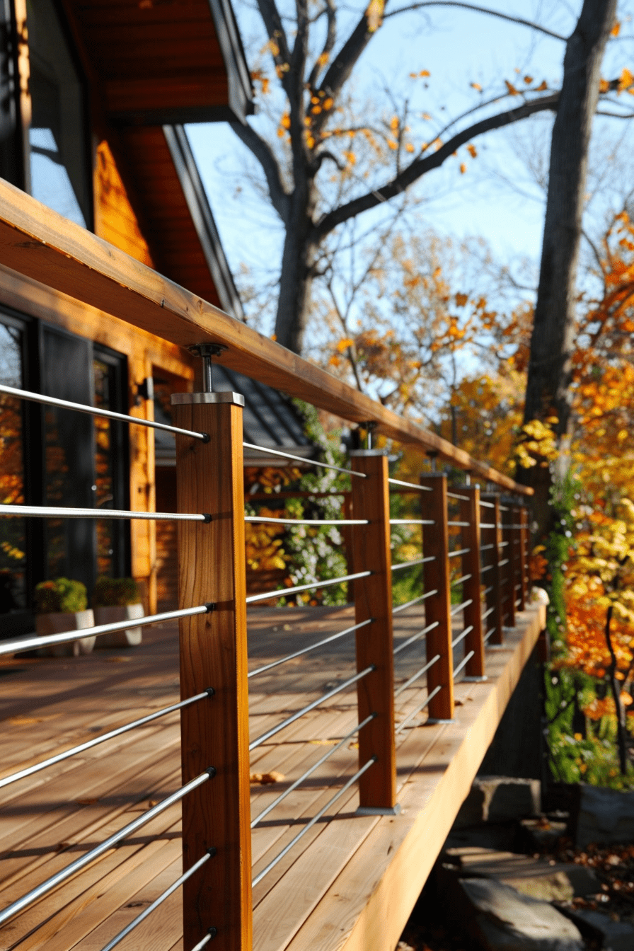 wood and cable metal deck railing design