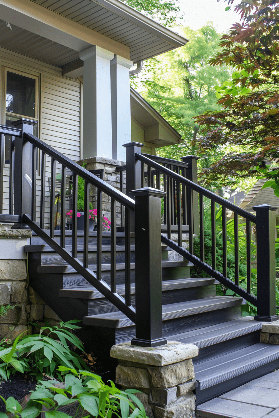 wood railing deck black stain