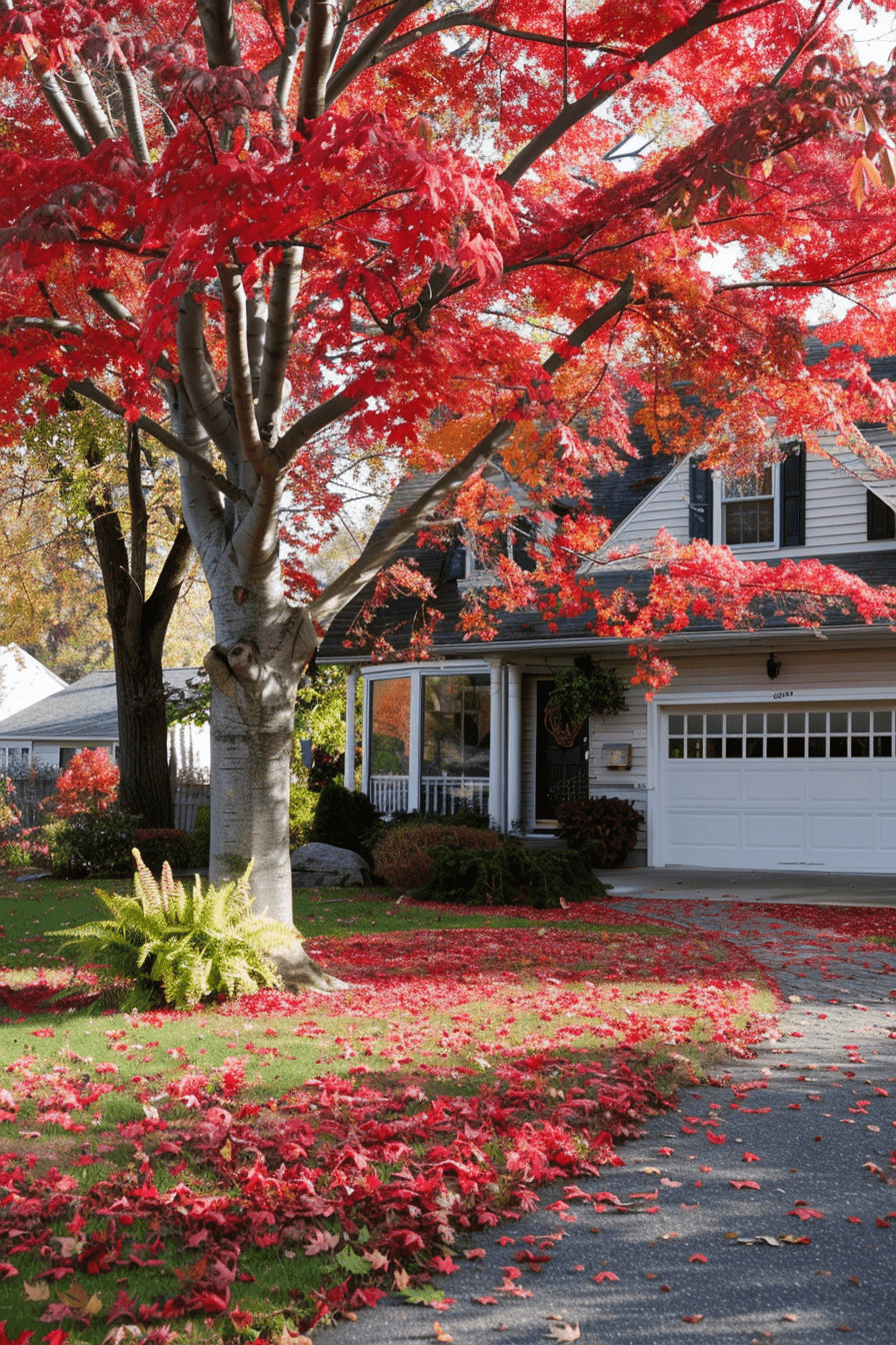 yard entrance red maple tree