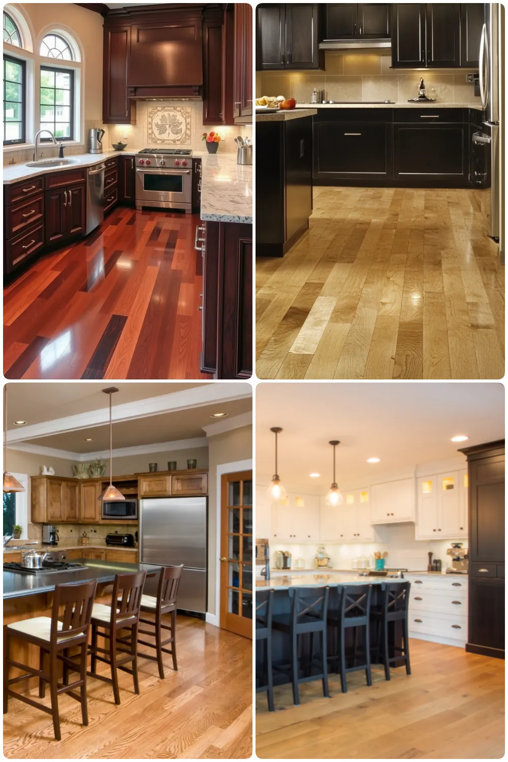 Stylish kitchens with dark wood cabinets light wood floors and elegant lighting fixtures