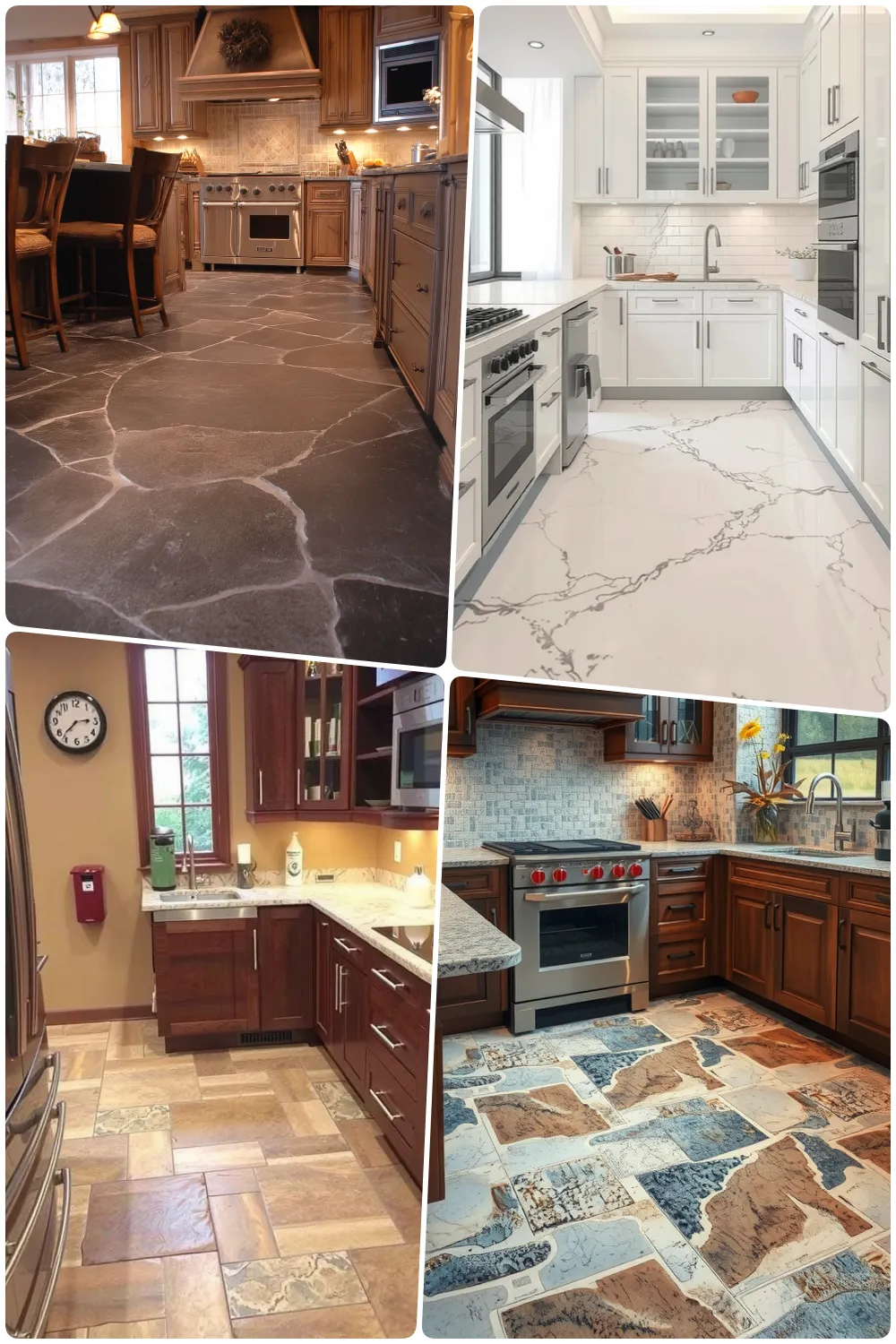 stone kitchen floor designs featuring marble slate and patterned tiles for modern homes