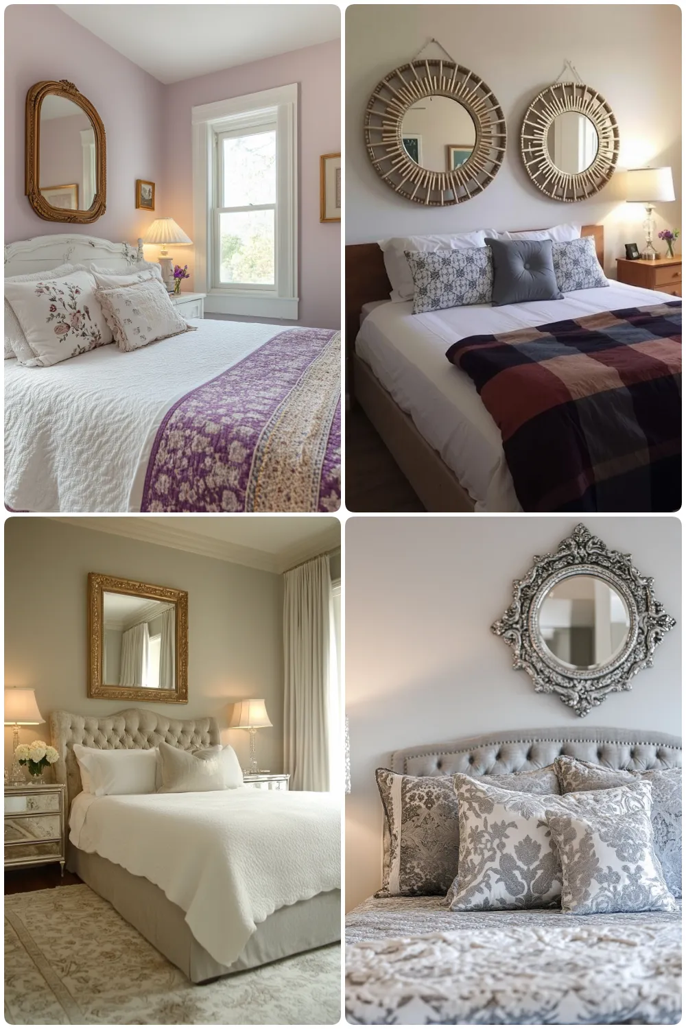 Charming guest bedrooms featuring elegant mirrors plush bedding and decorative floral accents