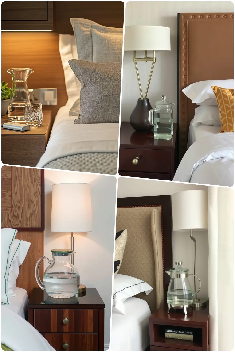 Chic bedside decor featuring modern lamps stylish pitchers and elegant pillows for comfort