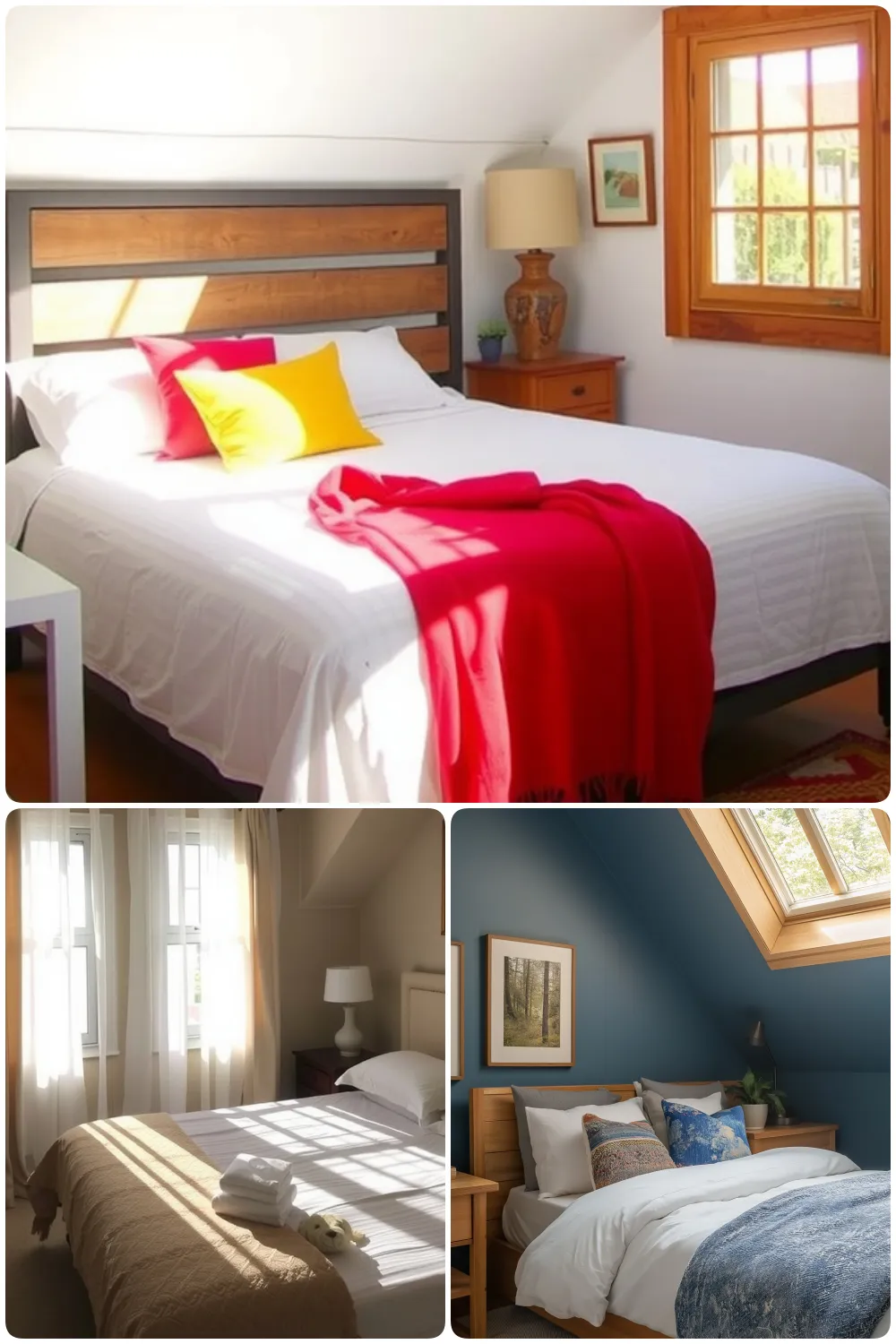 Cozy guest bedrooms featuring colorful decor warm lighting and modern furnishings