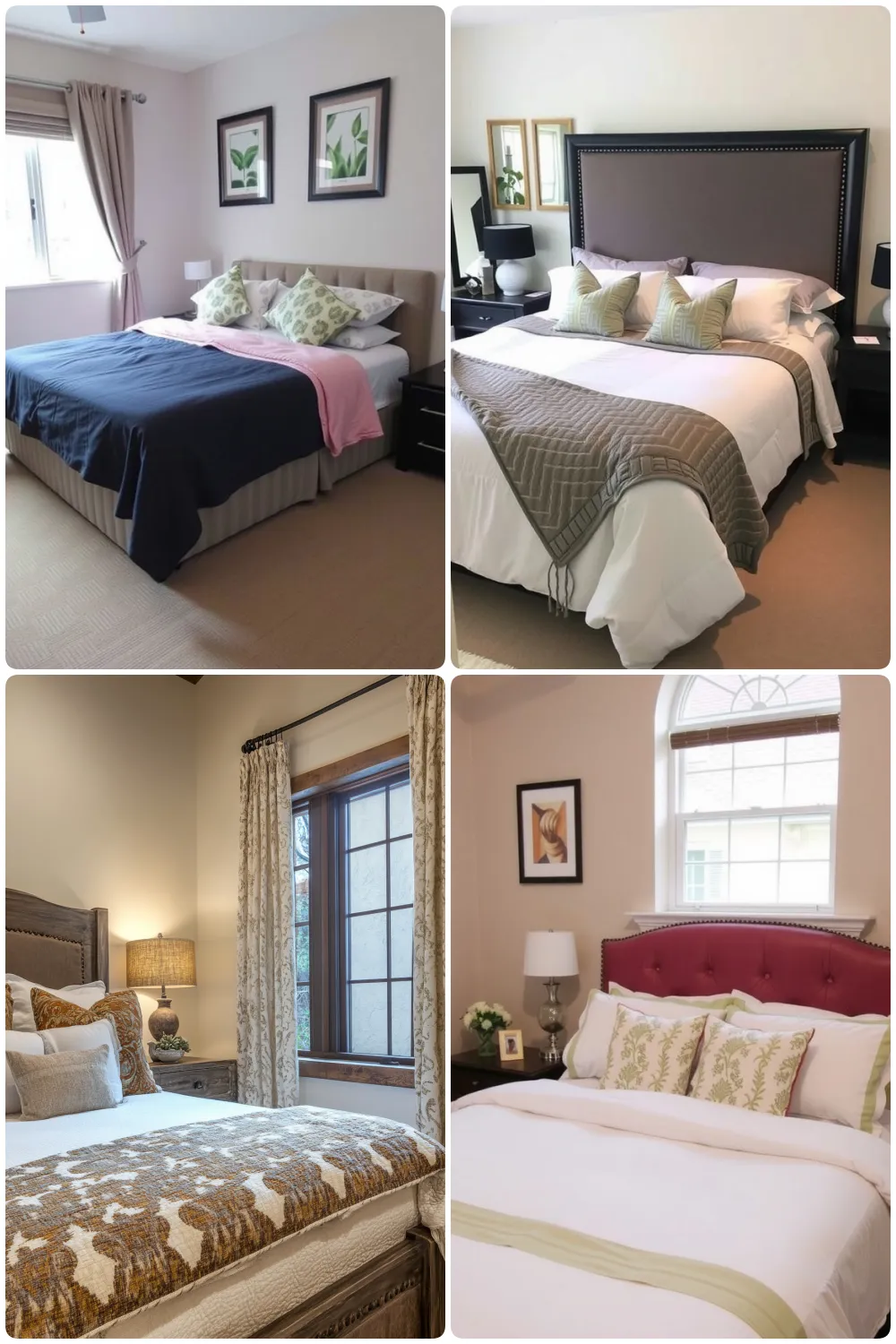 Elegant guest bedroom designs featuring various bedding styles and decor elements