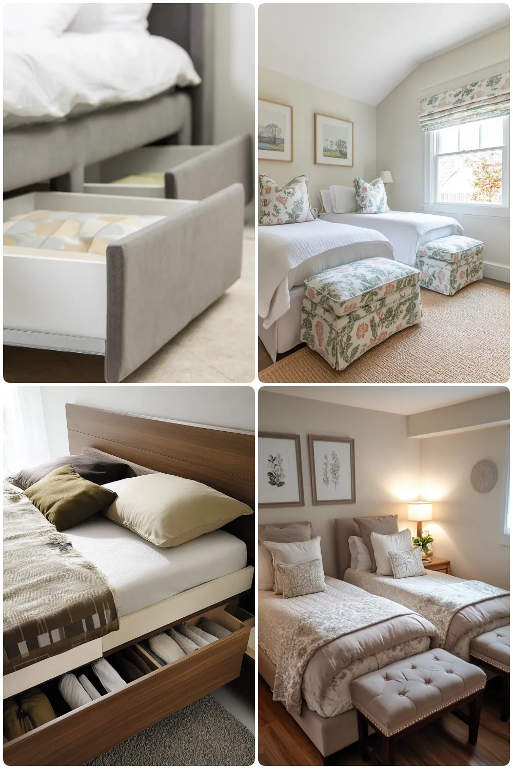 Functional guest bedrooms with stylish storage options decorative bedding and floral accents