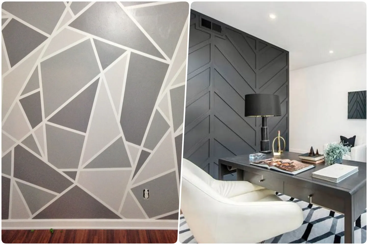 Modern accent walls with geometric patterns complementing sleek office decor for style inspiration