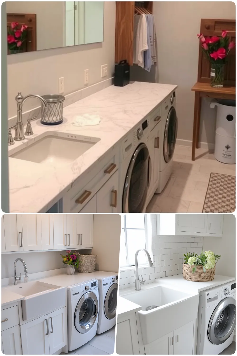 Modern laundry room designs with marble countertops and stylish decor elements