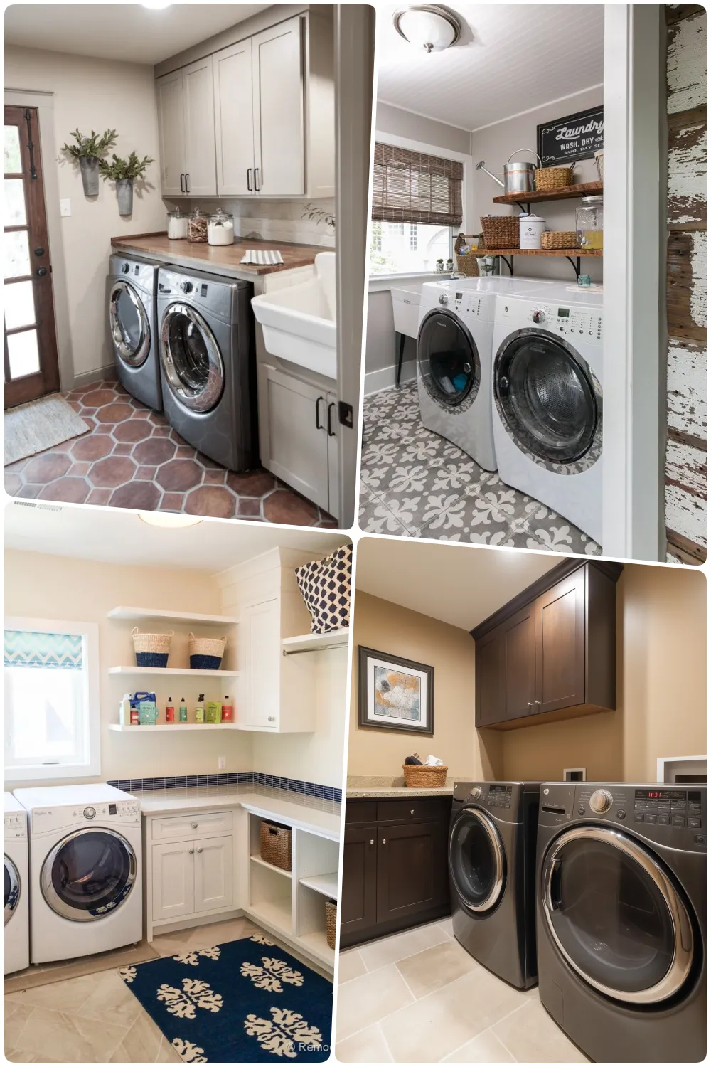 Modern laundry rooms with stylish appliances and varied decor from rustic to contemporary designs