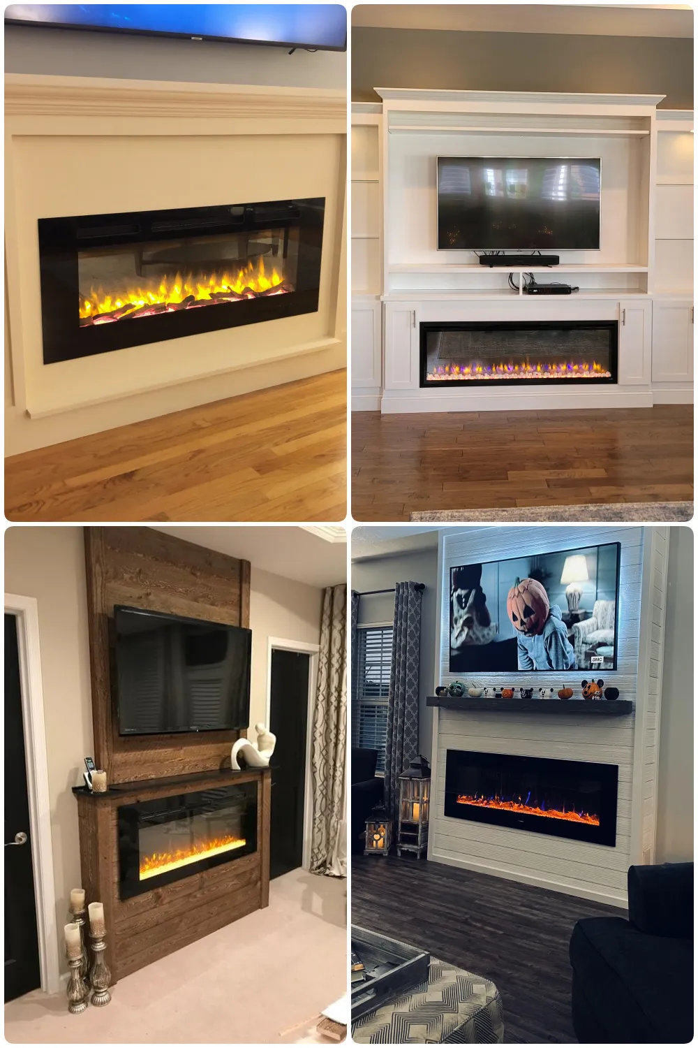 Sleek electric fireplaces with glowing flames enhance modern living spaces with stylish decor