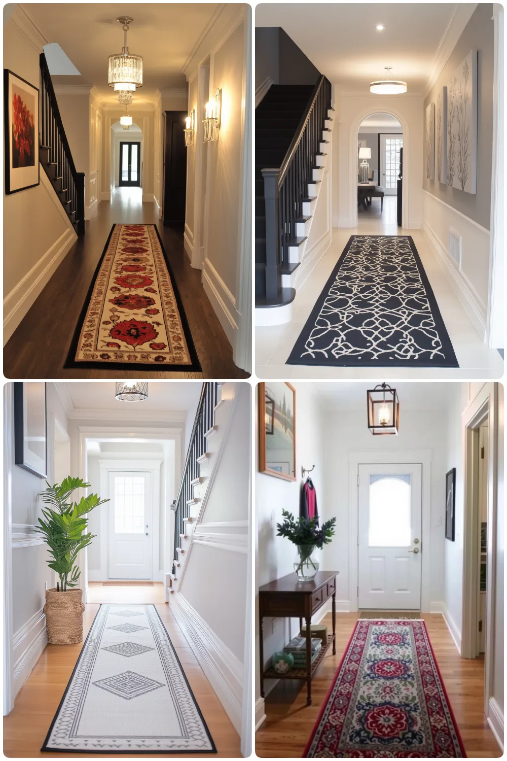 Sophisticated hallway decor featuring stylish rugs elegant lighting and modern decor accents