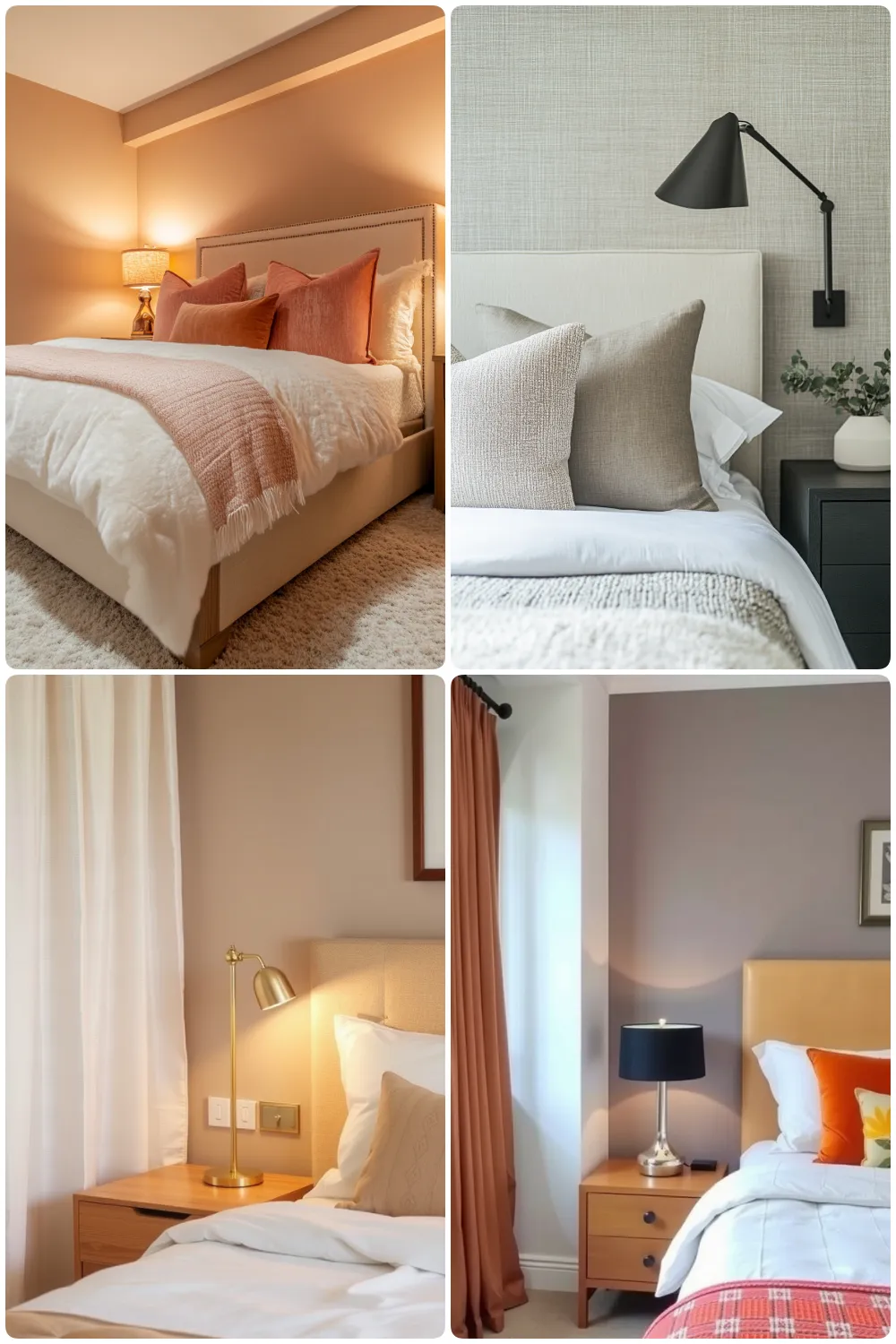 Trendy guest bedrooms with soft color palettes layered bedding and stylish lighting options