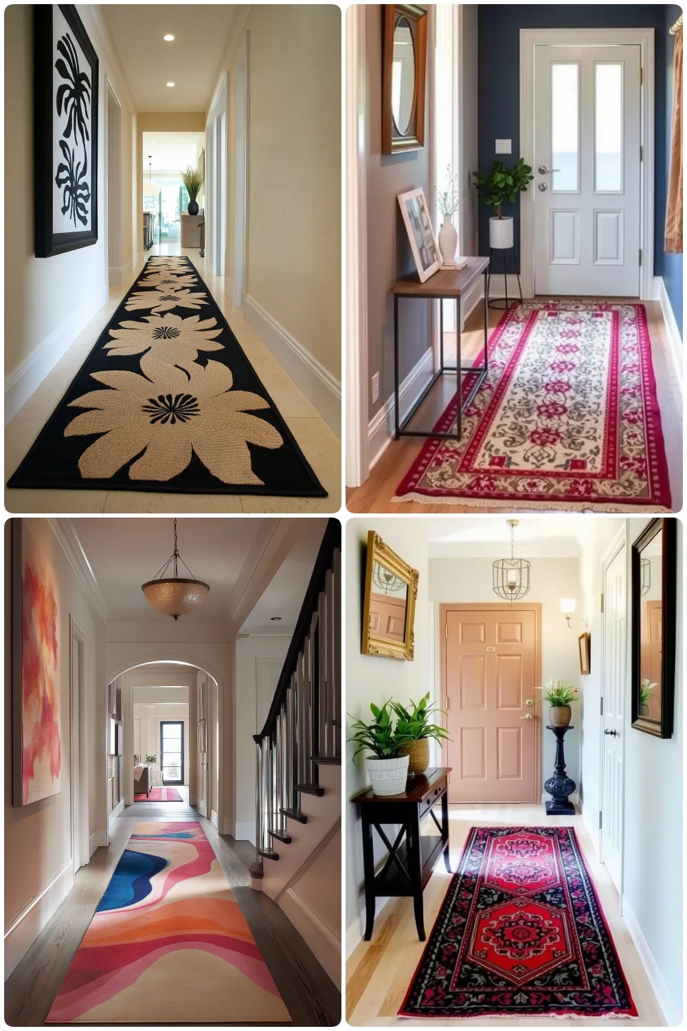 Vibrant hallway decor showcasing colorful rugs artistic patterns and stylish entryway designs