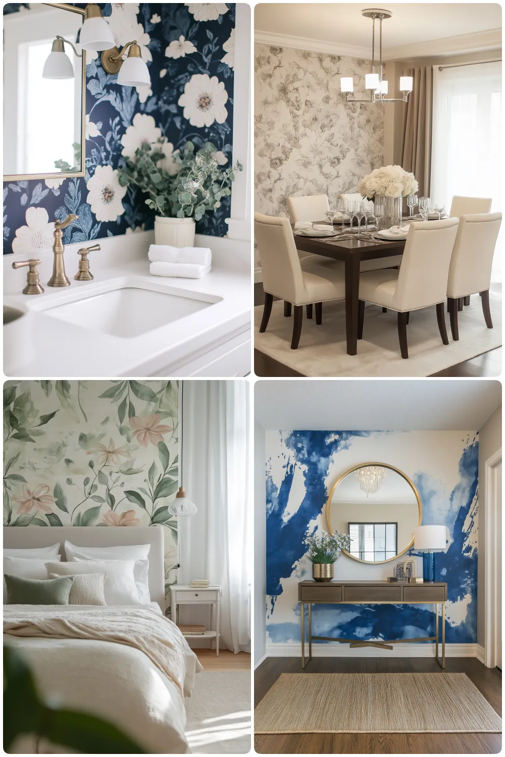 elegant interiors with floral wallpaper stylish dining room and serene bedroom decor