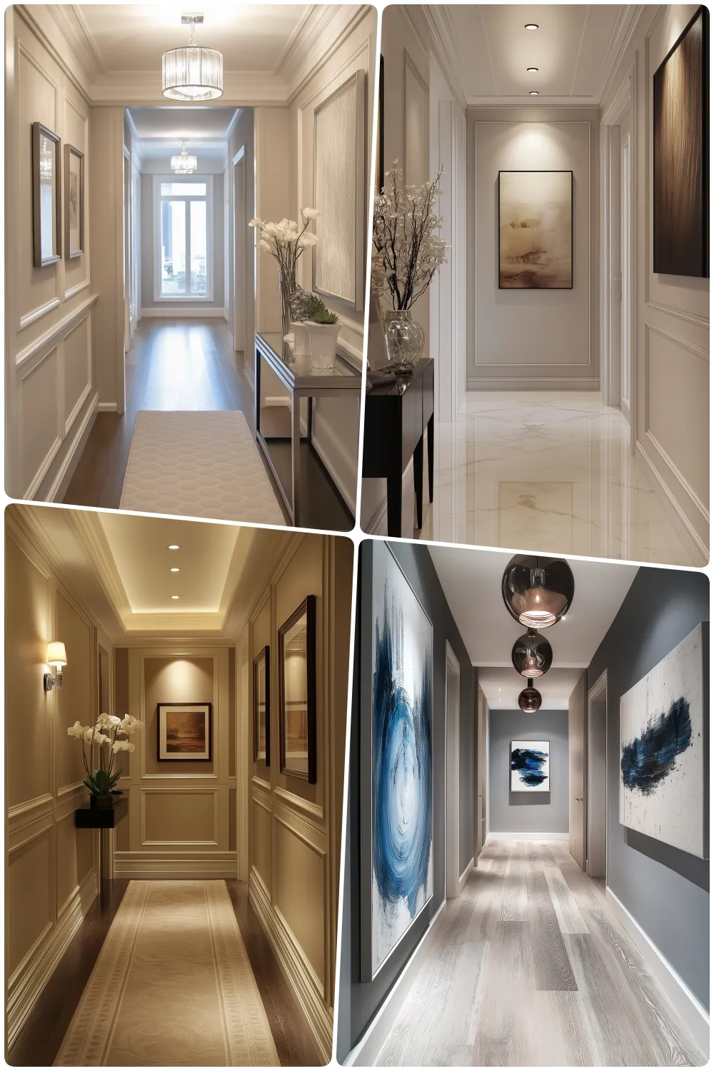 hallway designs featuring modern decor and stylish art in neutral tones