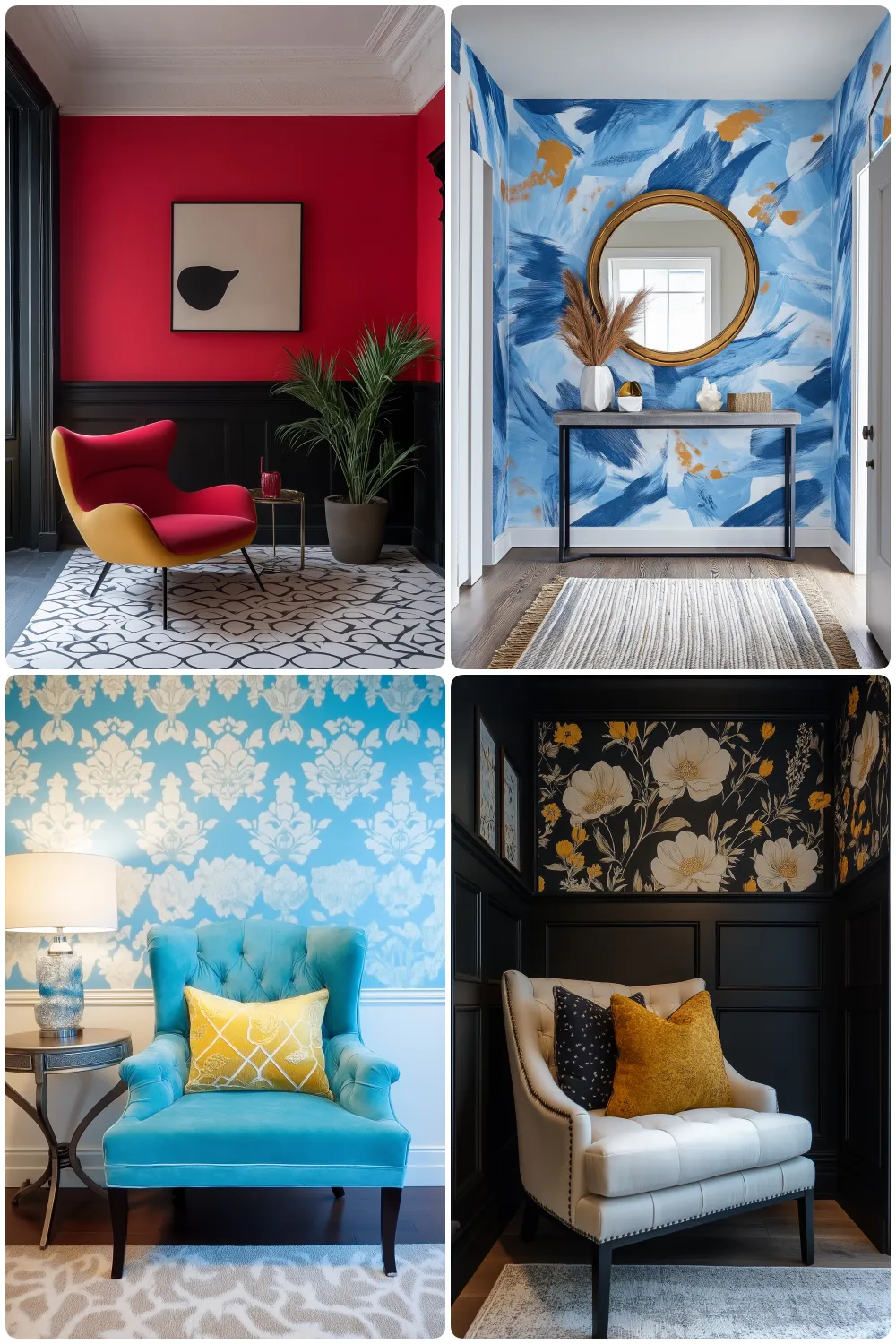 vibrant interior designs featuring bold colors unique chairs and stylish wallpaper accents