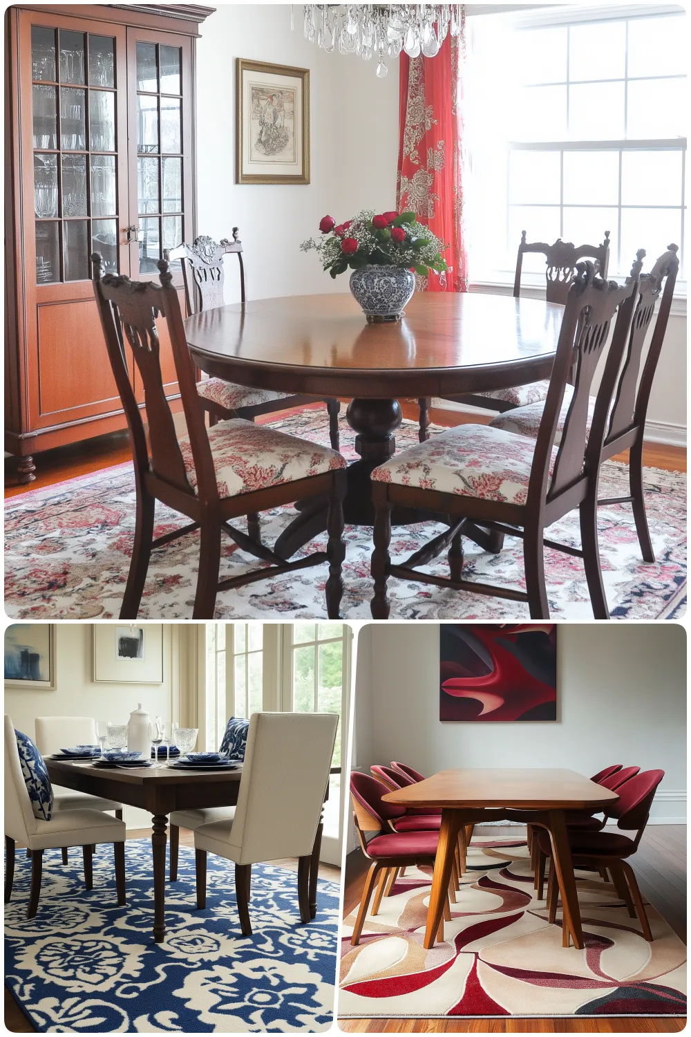 Stylish dining rooms featuring wooden tables floral decor and modern design elements