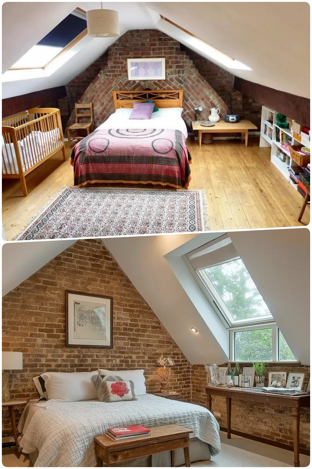 attic bedrooms with exposed brick walls